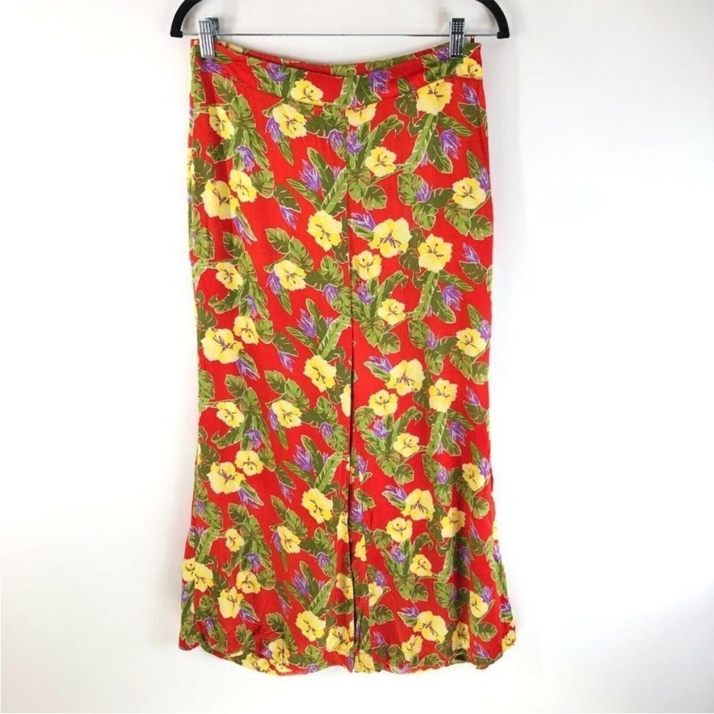 Urban Outfitters Womens Crop Pants Wide Leg Floral Colorful Buttons Red Yellow 2